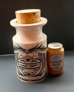 Rarer 1960s Portmeirion Storage Cannister with Dolphin Motif & Original Cork Lid