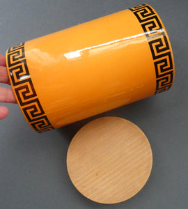 Rarer 1960s Portmeirion Storage Pot  in Tangerine Colour with Dolphin Motif & Original Wooden Lid