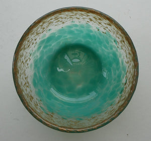 SCOTTISH GLASS. Fabulous 1920s Small Antique Scottish Monart Round Glass Bowl. Diameter 4 1/2 inches