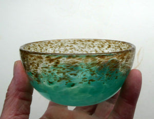 SCOTTISH GLASS. Fabulous 1920s Small Antique Scottish Monart Round Glass Bowl. Diameter 4 1/2 inches