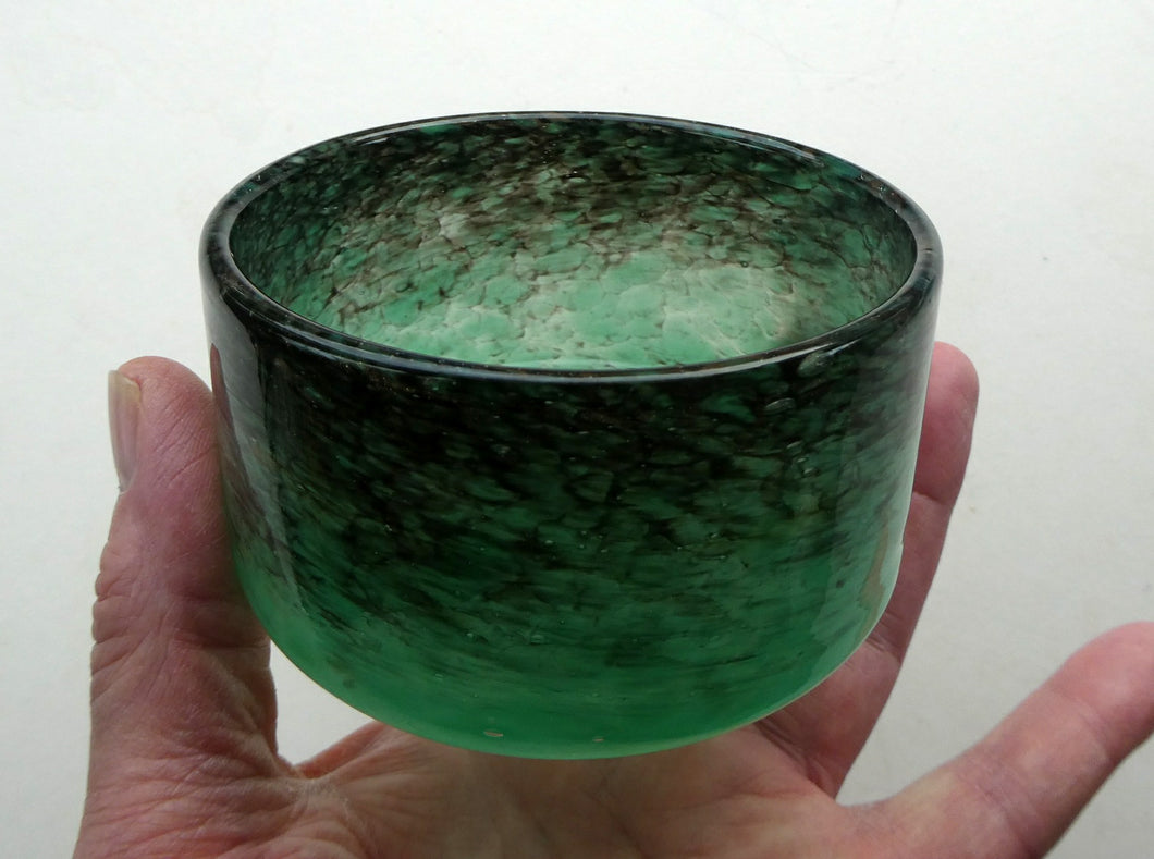 SCOTTISH GLASS. Fabulous 1920s Small Antique Scottish Monart Glass Bowl with Straight Sides. Diameter 3 3/4 inches