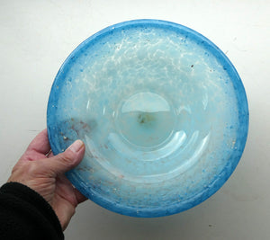 SCOTTISH GLASS. Fabulous LARGE 1920s Antique Scottish Monart Shallow Bowl with Rim. 10 inches