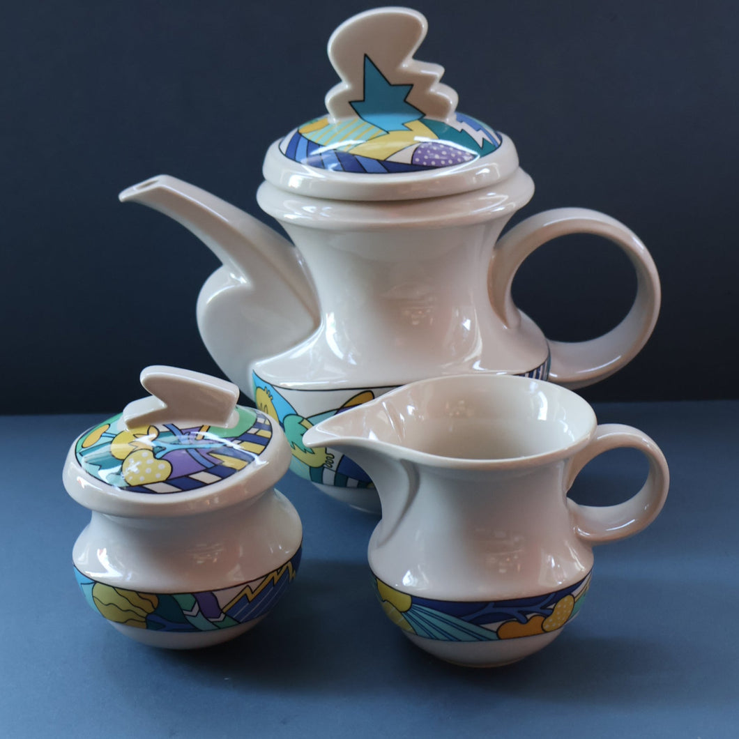 ROSENTHAL 1980s Studio Line Teapot, Milk Jug & Sugar Bowl. RARE Spirit Wonderland by Dorothy Hafner