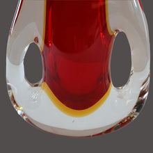 Load image into Gallery viewer, LARGE 1960s Murano SOMMERSO Red and Yellow Cased Glass Vase. Holes to Side. Height 9 3/4 inch
