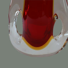 Load image into Gallery viewer, LARGE 1960s Murano SOMMERSO Red and Yellow Cased Glass Vase. Holes to Side. Height 9 3/4 inch
