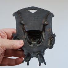 Load image into Gallery viewer, Strange Antique German Wall Pocket Match Holder. Cast Iron with Head of a Valkyrie 
