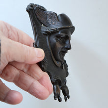 Load image into Gallery viewer, Strange Antique German Wall Pocket Match Holder. Cast Iron with Head of a Valkyrie 
