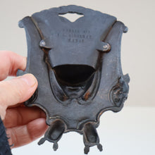 Load image into Gallery viewer, Strange Antique German Wall Pocket Match Holder. Cast Iron with Head of a Valkyrie 
