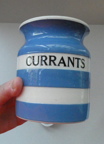 Vintage TG Green CORNISHWARE Lidded Storage Jar for CURRANTS: 5 Inches in Height. Black Shield Mark