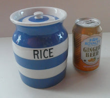 Load image into Gallery viewer, 1930s TG Green CORNISHWARE Lidded Storage Jar for RICE: 7 Inches in Height. Green Gresley Church Mark
