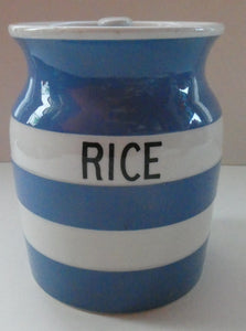 1930s TG Green CORNISHWARE Lidded Storage Jar for RICE: 7 Inches in Height. Green Gresley Church Mark