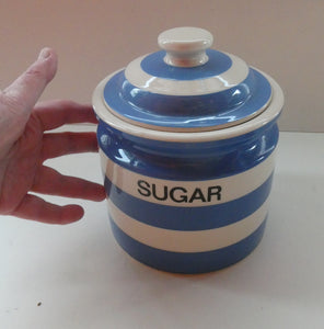 LARGE 1960s Judith Onions TG Green Cornishware Lidded SUGAR Storage Jar. 7 inches