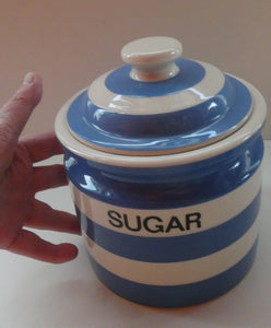 LARGE 1960s Judith Onions TG Green Cornishware Lidded SUGAR Storage Jar. 7 inches