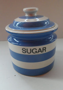 LARGE 1960s Judith Onions TG Green Cornishware Lidded SUGAR Storage Jar. 7 inches