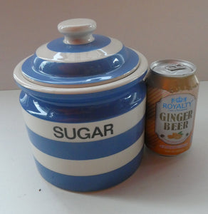 LARGE 1960s Judith Onions TG Green Cornishware Lidded SUGAR Storage Jar. 7 inches