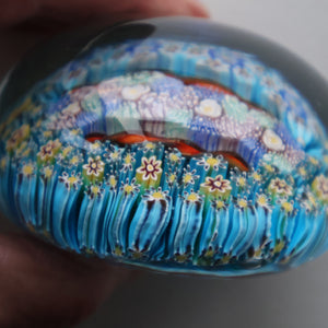 Fine MAGNUM Vintage MURANO Closepack Paperweight with Intricate Millefiori Canes and Three Long Red Latticino Canes