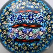 Load image into Gallery viewer, Fine MAGNUM Vintage MURANO Closepack Paperweight with Intricate Millefiori Canes and Three Long Red Latticino Canes
