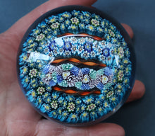 Load image into Gallery viewer, Fine MAGNUM Vintage MURANO Closepack Paperweight with Intricate Millefiori Canes and Three Long Red Latticino Canes
