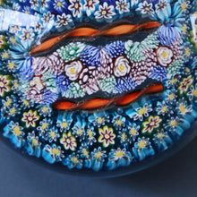 Load image into Gallery viewer, Fine MAGNUM Vintage MURANO Closepack Paperweight with Intricate Millefiori Canes and Three Long Red Latticino Canes
