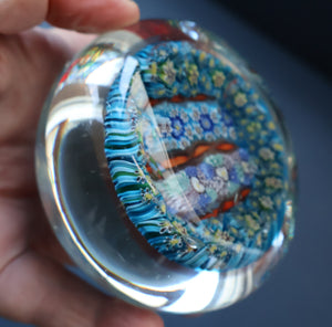 Fine MAGNUM Vintage MURANO Closepack Paperweight with Intricate Millefiori Canes and Three Long Red Latticino Canes