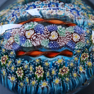 Fine MAGNUM Vintage MURANO Closepack Paperweight with Intricate Millefiori Canes and Three Long Red Latticino Canes