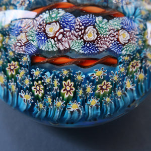 Fine MAGNUM Vintage MURANO Closepack Paperweight with Intricate Millefiori Canes and Three Long Red Latticino Canes