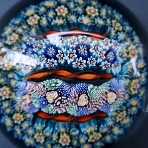 Fine MAGNUM Vintage MURANO Closepack Paperweight with Intricate Millefiori Canes and Three Long Red Latticino Canes