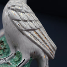 Load image into Gallery viewer, PAIR of Antique 1870s STAFFORDSHIRE Chimney Ornaments of Birds Perched on Mossy Banks
