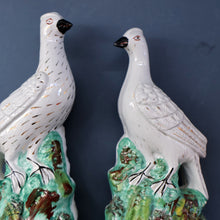 Load image into Gallery viewer, PAIR of Antique 1870s STAFFORDSHIRE Chimney Ornaments of Birds Perched on Mossy Banks
