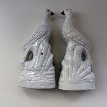 Load image into Gallery viewer, PAIR of Antique 1870s STAFFORDSHIRE Chimney Ornaments of Birds Perched on Mossy Banks
