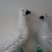 Load image into Gallery viewer, PAIR of Antique 1870s STAFFORDSHIRE Chimney Ornaments of Birds Perched on Mossy Banks
