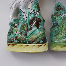 Load image into Gallery viewer, PAIR of Antique 1870s STAFFORDSHIRE Chimney Ornaments of Birds Perched on Mossy Banks
