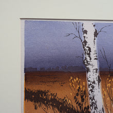 Load image into Gallery viewer, 1930s Original German COLOUR WOODCUT &quot;Silver Birches in the Twilight&quot; by Oscar Droege. Pencil Signed
