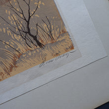 Load image into Gallery viewer, 1930s Original German COLOUR WOODCUT &quot;Silver Birches in the Twilight&quot; by Oscar Droege. Pencil Signed
