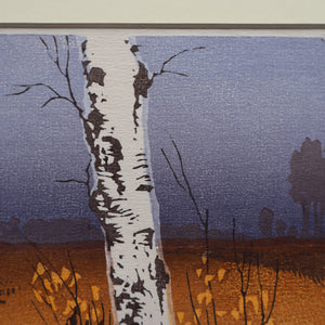 1930s Original German COLOUR WOODCUT "Silver Birches in the Twilight" by Oscar Droege. Pencil Signed