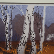 Load image into Gallery viewer, 1930s Original German COLOUR WOODCUT &quot;Silver Birches in the Twilight&quot; by Oscar Droege. Pencil Signed
