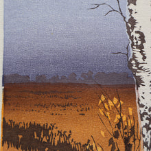 Load image into Gallery viewer, 1930s Original German COLOUR WOODCUT &quot;Silver Birches in the Twilight&quot; by Oscar Droege. Pencil Signed
