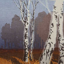 Load image into Gallery viewer, 1930s Original German COLOUR WOODCUT &quot;Silver Birches in the Twilight&quot; by Oscar Droege. Pencil Signed
