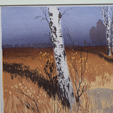 Load image into Gallery viewer, 1930s Original German COLOUR WOODCUT &quot;Silver Birches in the Twilight&quot; by Oscar Droege. Pencil Signed
