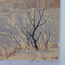 Load image into Gallery viewer, 1930s Original German COLOUR WOODCUT &quot;Silver Birches in the Twilight&quot; by Oscar Droege. Pencil Signed
