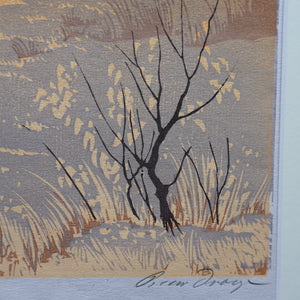 1930s Original German COLOUR WOODCUT "Silver Birches in the Twilight" by Oscar Droege. Pencil Signed