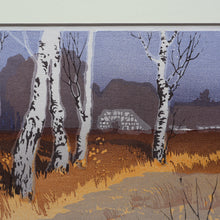 Load image into Gallery viewer, 1930s Original German COLOUR WOODCUT &quot;Silver Birches in the Twilight&quot; by Oscar Droege. Pencil Signed
