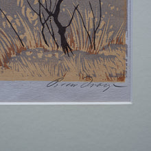 Load image into Gallery viewer, 1930s Original German COLOUR WOODCUT &quot;Silver Birches in the Twilight&quot; by Oscar Droege. Pencil Signed
