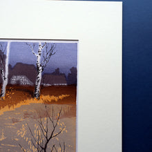 Load image into Gallery viewer, 1930s Original German COLOUR WOODCUT &quot;Silver Birches in the Twilight&quot; by Oscar Droege. Pencil Signed
