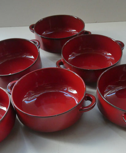 SIX RARE Villeroy & Boch SOUP BOWLS. 1980s Granada Design with Red Glaze 