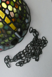 Stunning Large VICTORIAN / EDWARDIAN Antique Stained Glass Pendant Dome Shape Shade with Bronze Chains