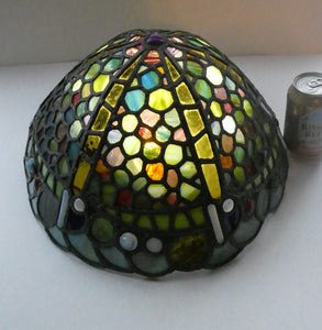 Stunning Large VICTORIAN / EDWARDIAN Antique Stained Glass Pendant Dome Shape Shade with Bronze Chains