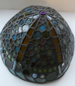 Stunning Large VICTORIAN / EDWARDIAN Antique Stained Glass Pendant Dome Shape Shade with Bronze Chains