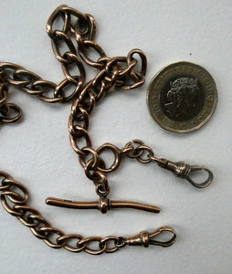 Antique 9CT Gold Double Albert Pocket Watch Chain. Length (clip end to clip end) 16 1/4 inches. Marked 9: 375