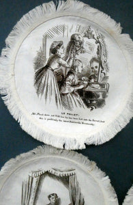 Rare Set of Four VICTORIAN White Cotton Place Mats with Printed Images